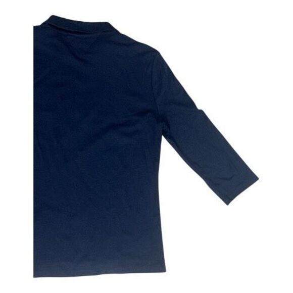 Tommy Hilfiger Women Navy Blue Polo Collar T-Shirt Size L Long Sleeve Badge Logo - Picture 7 of 12